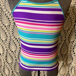 Spotted Zebra Sz 12(XL) Multiple Color Stripe Cross Back Swimsuit‎ Top C05